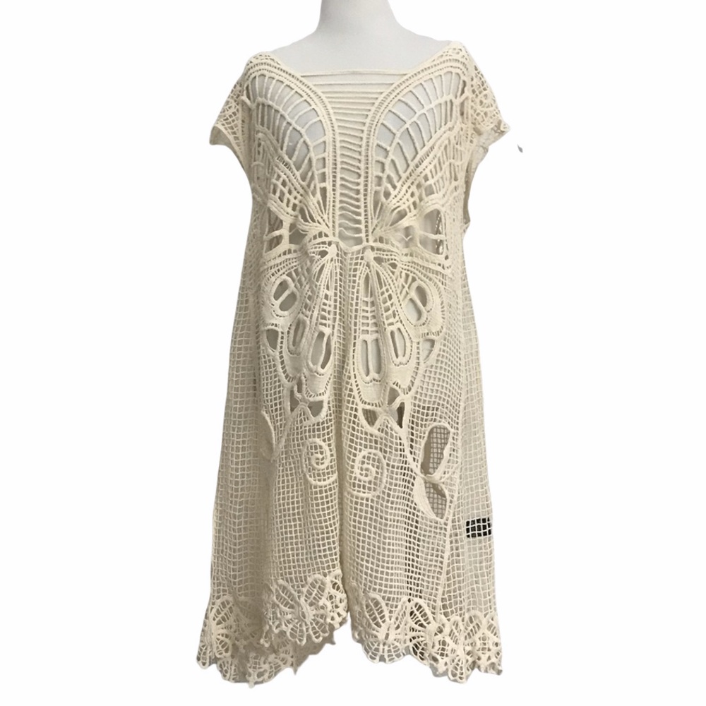 POL Cream Crochet Coverup Dress Boho Tunic M/L